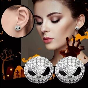 Silver Iced Out Nightmare Before Christmas Jack Skellington Stud Earrings